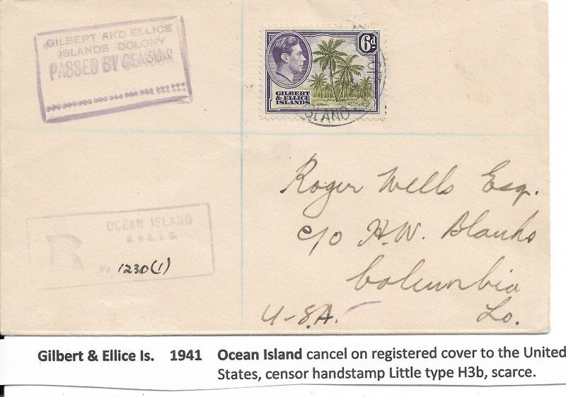 Ocean Island, Gilbert & Ellice Is to Columbia, LA 1941 Regis. Censored (C4716)