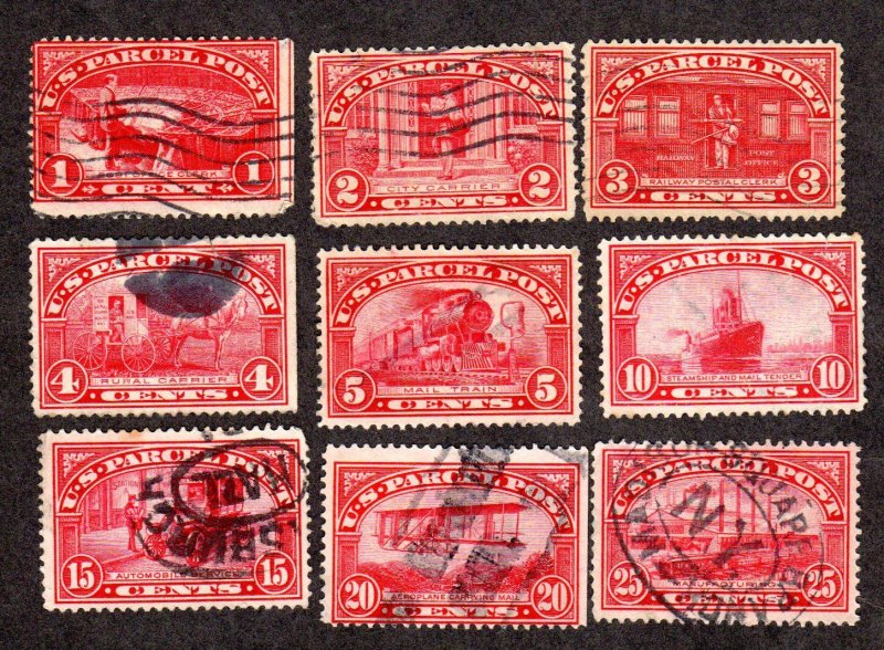 Parcel Post Stamps Scott # Q1 - Q9, used CV = $63.60, Lot 220360 -01 |  United States, Parcel Post Stamp