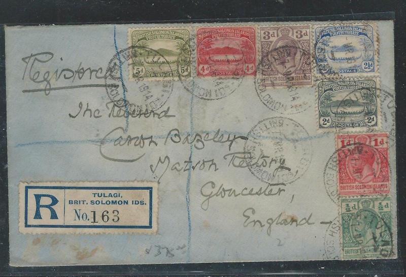 BRITISH SOLOMON ISLANDS  (P2308B) 1914 REG SMALL CANOES + KGV TULAGI TO ENGLAND