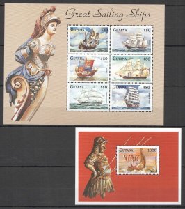 B0510 Guyana Transport Great Sailing Ships & Boats 1Kb+1Bl Mnh