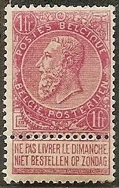 Belgium   72 Mint OG 1893 1fr car, lt grn Kng Leopold