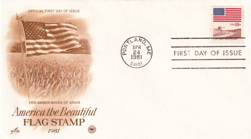 1981, Flag-Amber Waves of Grain, Art Craft/PCS, FDC (E11325)