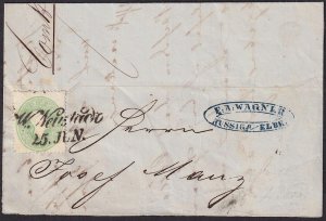 Austria - 1860 - Scott #13 - used on large piece - Wr. Neustadt script pmk