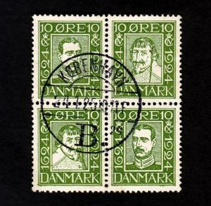Denmark  Scott #167a Block of Four Cancelled