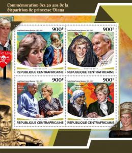 C A R - 2017 - Princess Diana - Perf 4v Sheet - MNH