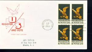 US Sc# 1344 FDC 4Blk Register Vote Eagle Weather Vane Farnam