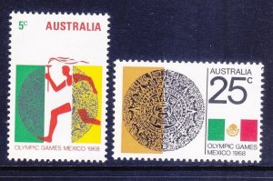 Australia 442-43 MNH 1968 Runner & Aztec Calendar 19th Olympic Games Mexico Set