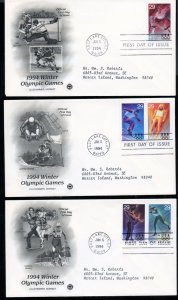 US 2807-2811 1994 Winter Olympics Lillehammer Addr set of 3 PCS cachet FDC