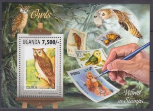 2013 Uganda 3156/B441 Stamps on stamps - Birds - Owls 9,00 €