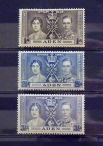 2341   Aden   MNH, VF  # 13, 14, 15   Coronation Issues      CV$ 3.00