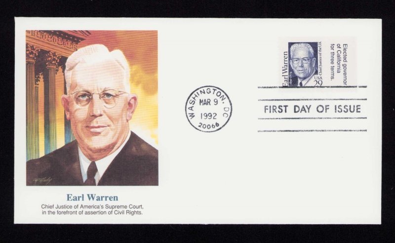 2184 Earl Warren, Great Americans First Day Cover, Fleetwood 1992