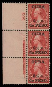 United States Possessions, Cuba #223, 1899 2 1/2c on 2c reddish carmine, left...