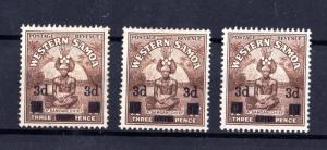 Western Samoa 1940 3d on 1 1/2d Surcharge x 3 MH X7901