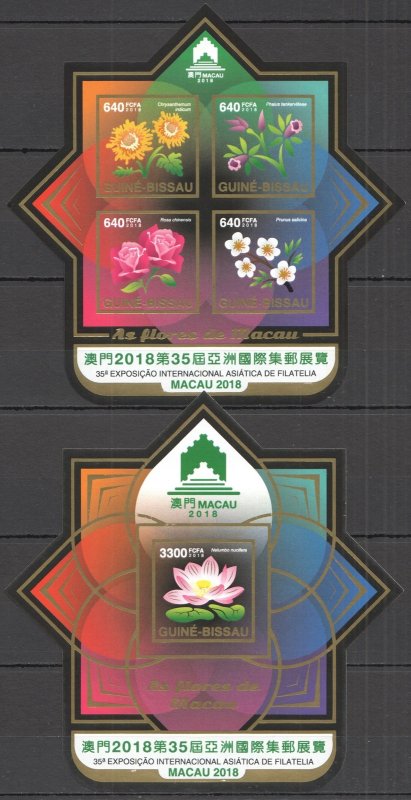 Dz0629 ! Imperf 2018 Guinea-Bissau Flowers Of Macau ! Foil #10091-94+Bl1738 Mnh