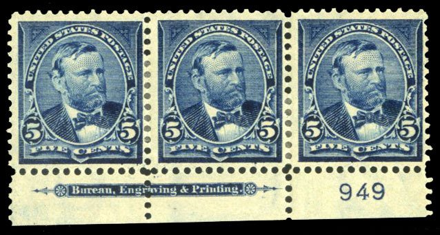United States, 1894-95 #281 Cat$135, 1898 5c dark blue, bottom margin imprint...