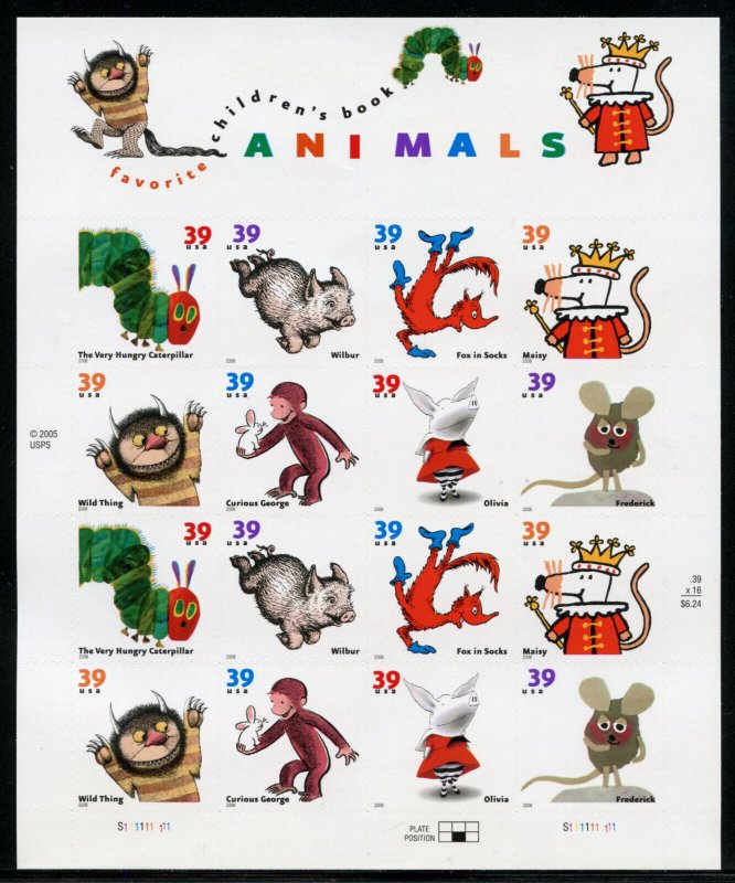 UNITED STATES SCOTT #3987/94  39c ANIMALS COMPLETE SHEET MINT NH