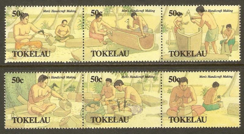 Tokelau #172-7 NH Men's Handicrafts (2 STRIPS)