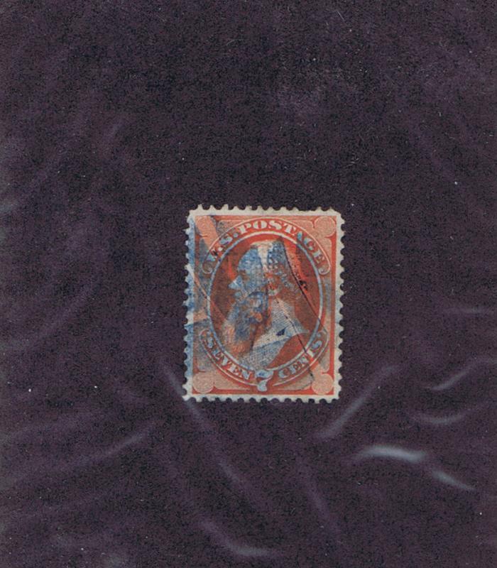 SCOTT# 138A USED 7c STANTON, 1871, BLUE FANCY CANCEL, VERY HANDSOME.  