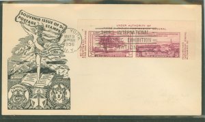 US 778a-b 1936 3c Tipex souvenir sheet/two imperf stamps (Connecticut & Pacific expo) from the sheet on an unaddressed fdc with