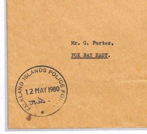 FALKLAND ISLANDS Official Cover *POLICE FORCE* Fox Bay Port Stanley 1980 YW167