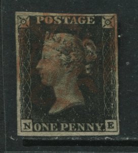 1840 Penny Black lettered NE with crisp light red MX and 4 good to large margins