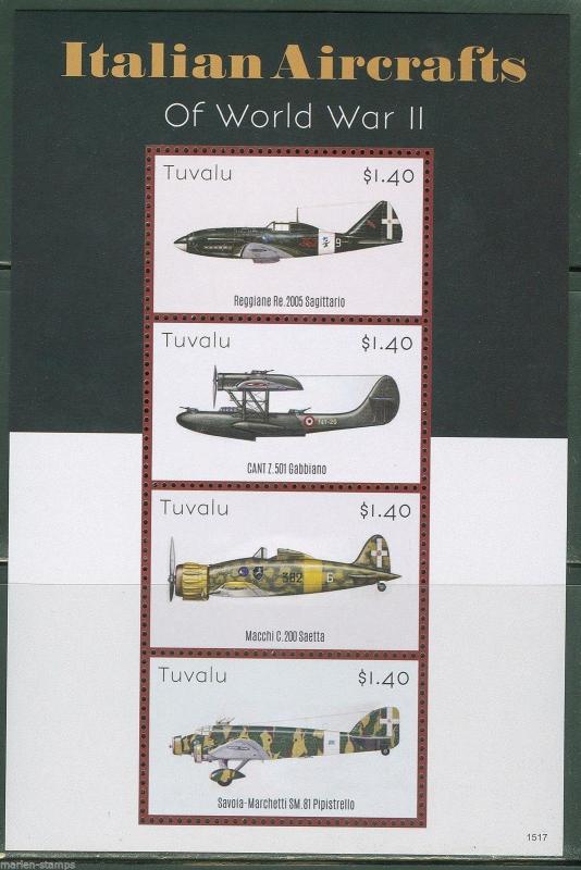 TUVALU  2015  ITALIAN AIRCRAFT OF WORLD WAR II  SHEET OF FOUR  MINT NH