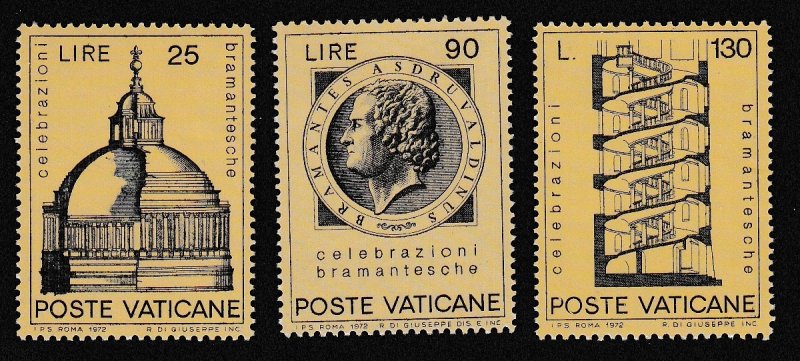 Vatican Bramante Architect Celebrations 3v 1972 MNH SC#515-517 SG#571-573