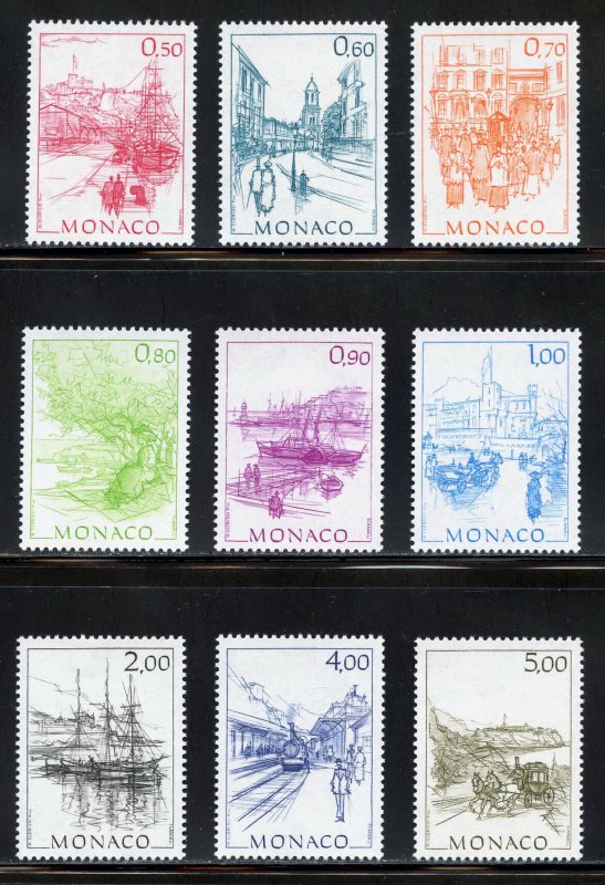 Monaco 1516-24 MNH, Views of Old Monaco Drawings by Clerissi Set from 1986.