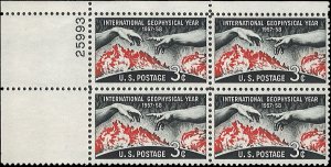 Scott # 1107 1958 3c blk & red  The Creation of
Adam  Plate Block - Upper Lef...