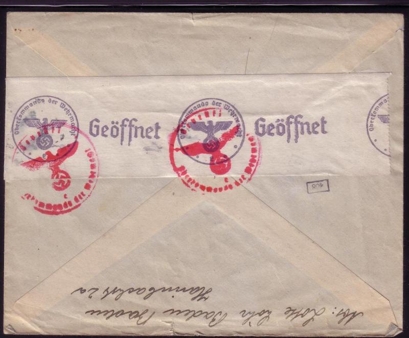 Germany Censored cover to Switzerland B201 '42 TdB L70