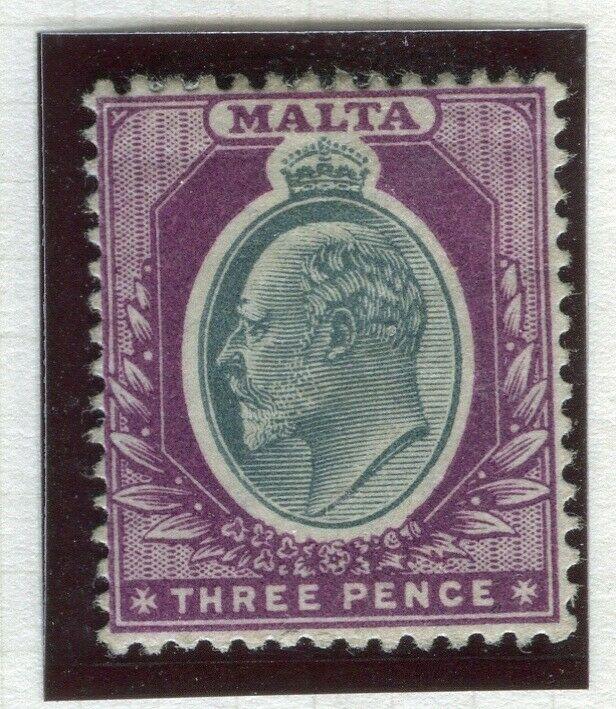 MALTA; 1903-04 early Ed VII issue fine Mint hinged Shade of 3d. value