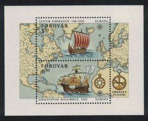 Faroe Is. 500th Anniversary of Discovery of America by Columbus MS 1992 MNH