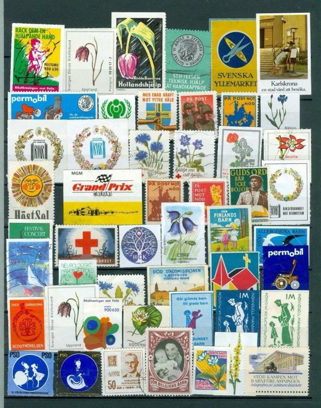 Sweden. Poster Stamp Lot 50 Diff. Commercial,Car,Red Cross,Defense,Health,Assoc.