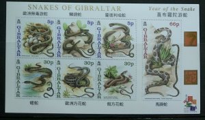 GIBRALTAR 2001 SNAKES MINISHEET SGMS967 UNMOUNTED MINT CAT £6.50