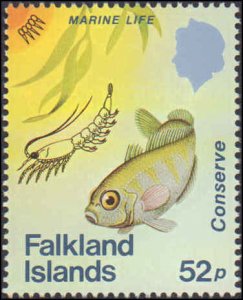 Falkland Islands #412-415, Complete Set(4), 1984, Birds, Fish, Marine Life, N...
