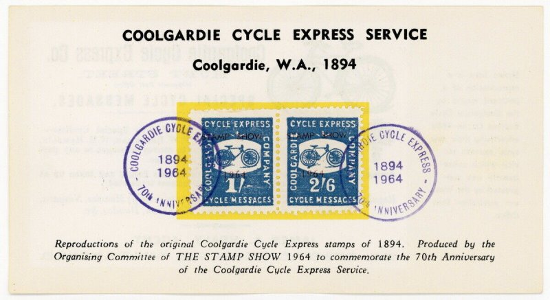 (I.B) Australia Cinderella : Coolgardie Cycle Express Anniversary Sheet (1964)