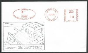 GB LUNDY 1992 cover - stamp and postcard meet cancel.......................10697