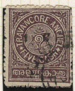 India: Travancore 29 (used) 1ca on 5 ca conch shell, vio brn (1932)