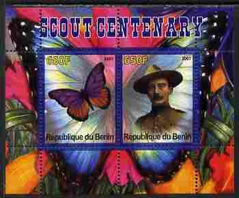 BENIN - 2007 - Scout Centenary & Butterflies #3 -Perf 2v Sheet-MNH-Private Issue