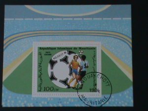 ​MAURITANIA- WORLD CUP SOCCER MEXICO'86-CTO FANCY CANCEL S/S VF LAST ONE