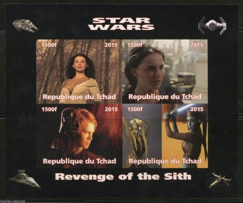 CHAD 2015 STAR WARS  'REVENGE OF THE SITH'  SHEET OF FOUR  IMPERFORATED MINT NH