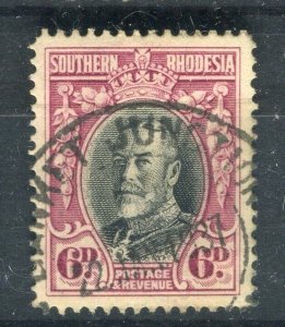 RHODESIA; 1930s early GV portrait issue used Shade of 6d. fine POSTMARK