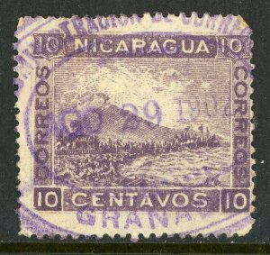 Nicaragua 1902 Momotombo 10¢ Plum Lithographed Issue Scott #161 VFU W19 ⭐☀⭐☀⭐