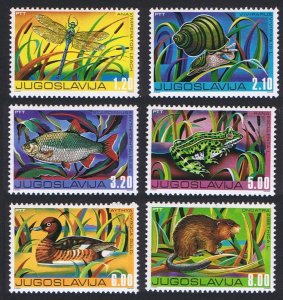 Yugoslavia Duck Birds Dragonfly Snail Fish Frog Freshwater Fauna 6v 1976 MNH