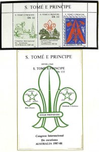 ST. THOMAS & PRINCE BOY SCOUTS SCOTT #846-47 STAMP SET & SOUVENIR SHEET 1988