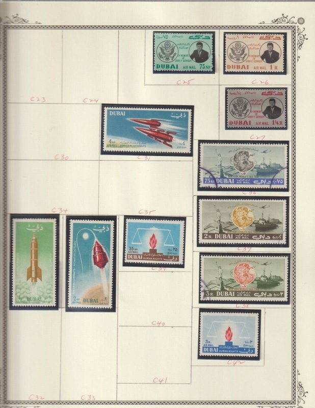 DUBAI Collection 1969-1972 7 Album Pages  95 Different CTO stamps Great Topical