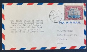 1930 Toledo OH USA Early Airmail cover  Transatlantic Costes-Bellonte Visit