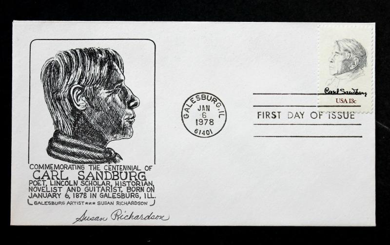 US #1731 FDC 1978 Carl Sandburg Susan Richardson Signed 1st Cachet