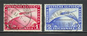 Germany Scott C35-C36 Used NH - 1928-31 Graf Zeppelin Crossing Ocean-SCV $84.00