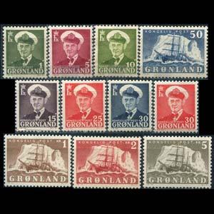 GREENLAND 1950 - Scott# 28-38 King and Ship Set of 11 LH
